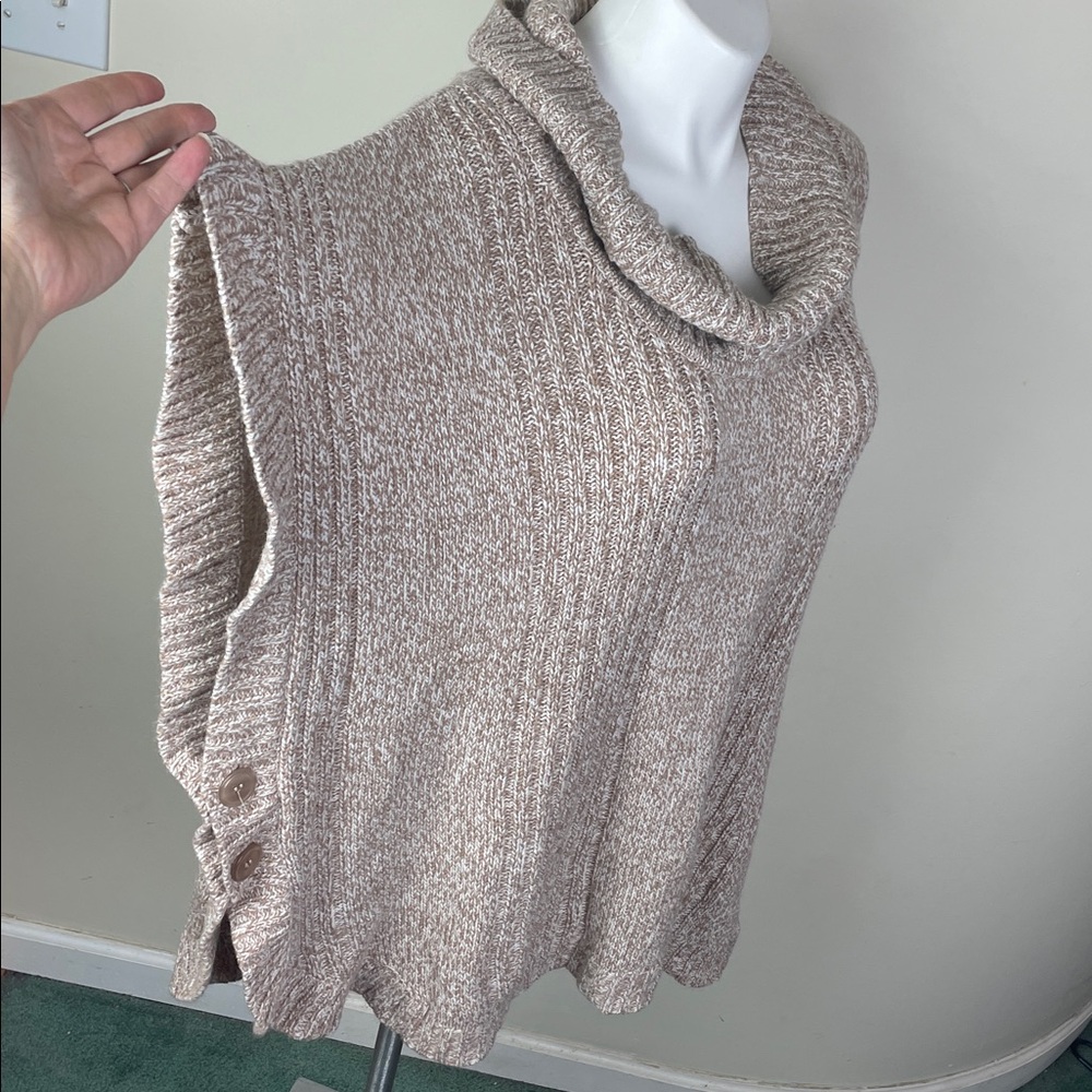 Woman Within Button Side Poncho Tan - Picture 7 of 10